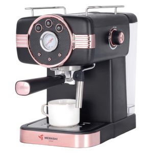 اسپرسوساز 1500 میلی‌لیتری مباشی مدل me ecm2046 با مصرف پودر قهوه مناسب تهیه اسپرسو کافه لاته موکا کاپوچینو ماکیاتو و امریکانو دارای 1 عدد نازل قهوه تنظیم میزان بخاردهی سیستم گرم کردن فنجان سینی چکه گیر