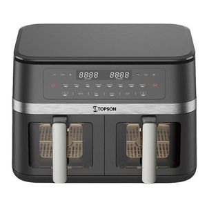 سرخ‌کن هواپز 11 لیتری تاپسون مدل af t1066 دو محفظه 2000 وات تنظیم جداگانه دما و زمان پخت هر محفظه بیش از 7 برنامه پخت سیستم قطع خودکار