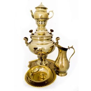 سرویس 5 پارچه سماور زغالی زنجان مدل z 23 ظرفیت 2 لیتر