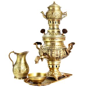 سرویس سماور 5 پارچه زغالی کد 17020011 ظرفیت 1 لیتر