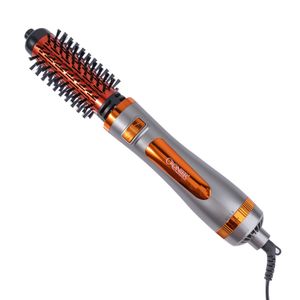 سشوار برس‌دار چرخشی 1200 وات کرونیر مدل cr 6855 موتور ac وزن 350 گرم المنت فلز دارای سری برس‌دار گرد باریک سری برس‌دار گرد پهن با ویژگی صاف‌کنندگی حجم‌دهندگی با قابلیت باد سرد سیم گردان