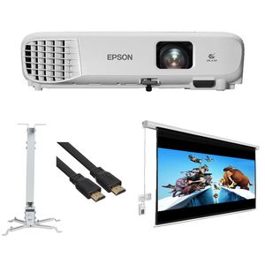 پروژکتور اپسون مدل eb e01 به همراه پرده نمایش برقی پروژکتور اسکوپ و پایه پروژکتور اسکوپ و کابل hdmi