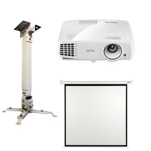 پروژکتور بنکیو مدل mx528 به همراه پرده نمایش برقی پروژکتور اسکوپ سایز 180 سانتی متری و پایه پروژکتور اسکوپ