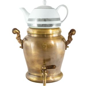 کتری و قوری برنجی طرح آنتیک ساده کد 13040004