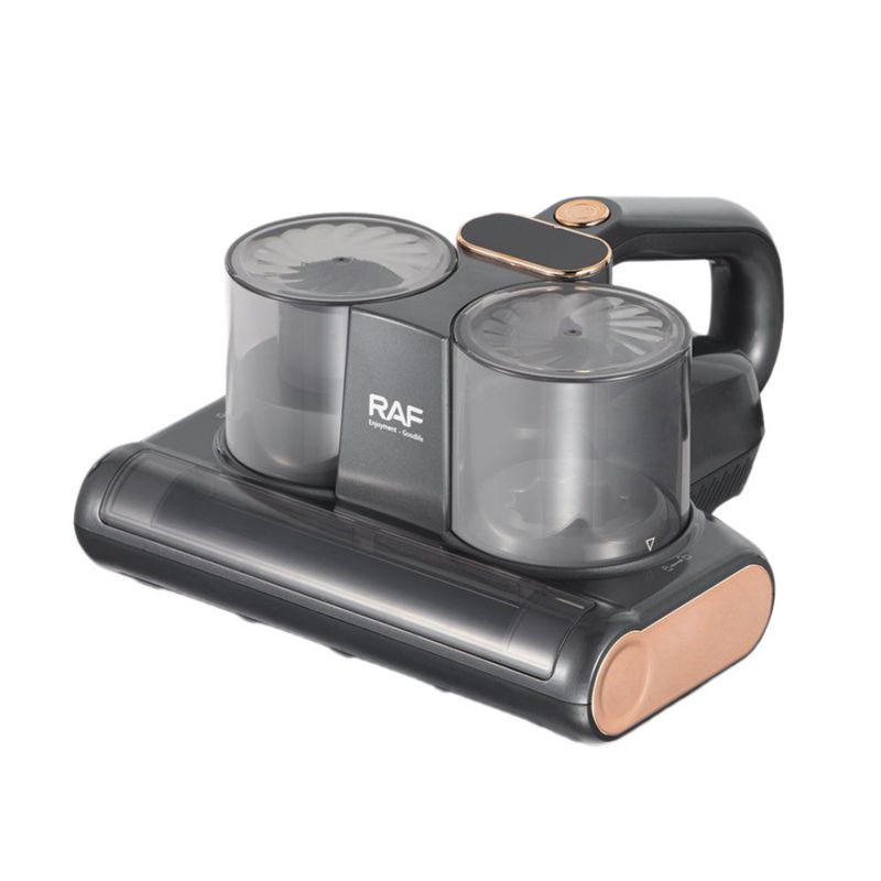 جارو شارژی تخت‌خواب کنه‌زدا راف مدل r.8733 با قدرت مکش 9000 پاسکال فیلتر hepa سه‌لایه قابل شست‌وشو اشعه uv استریل‌کننده ظرفیت مخزن 600 میلی‌لیتر و سنسور تشخیص عمق سطوح