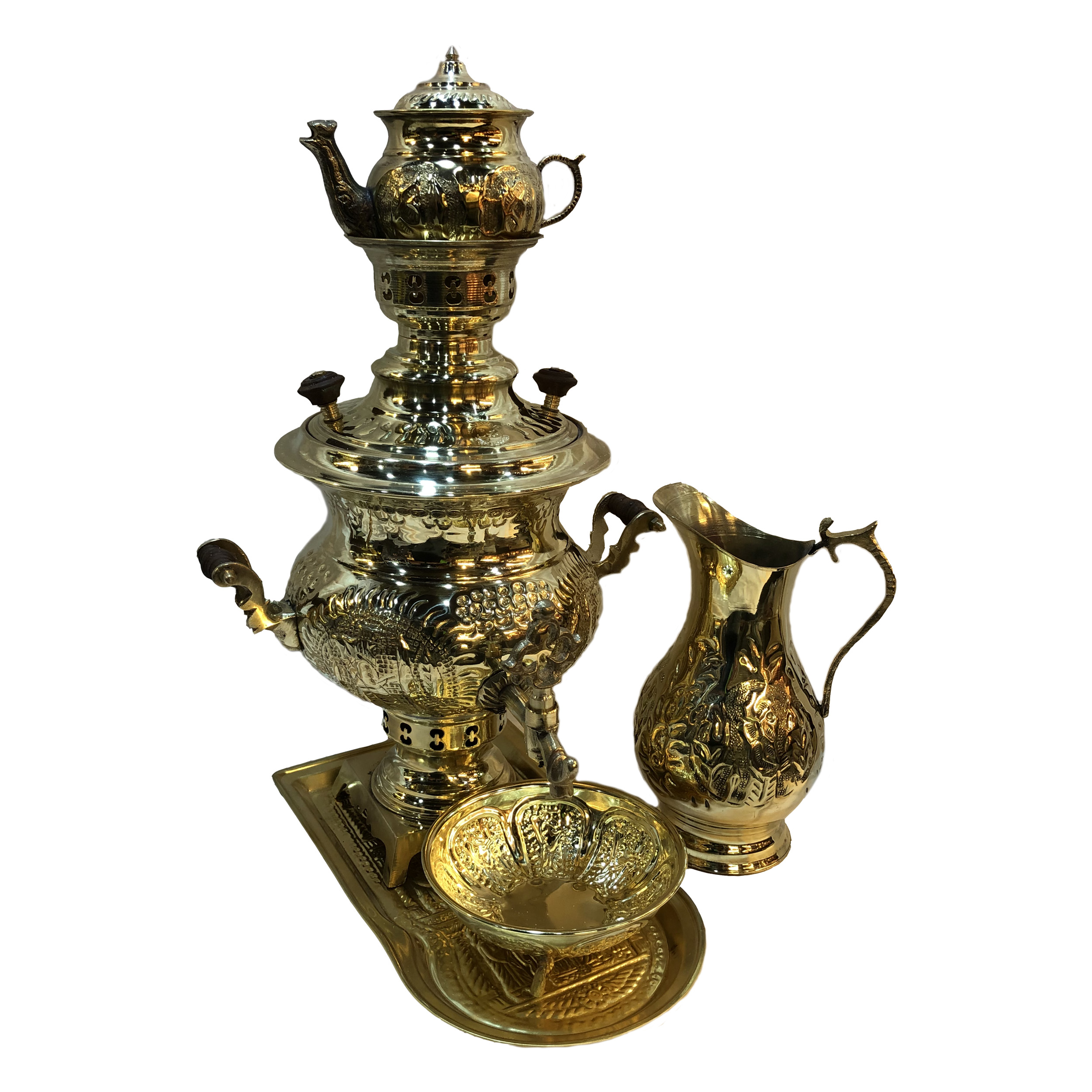 سرویس سماور زغالی 5 پارچه کد s03 ظرفیت 3 لیتر