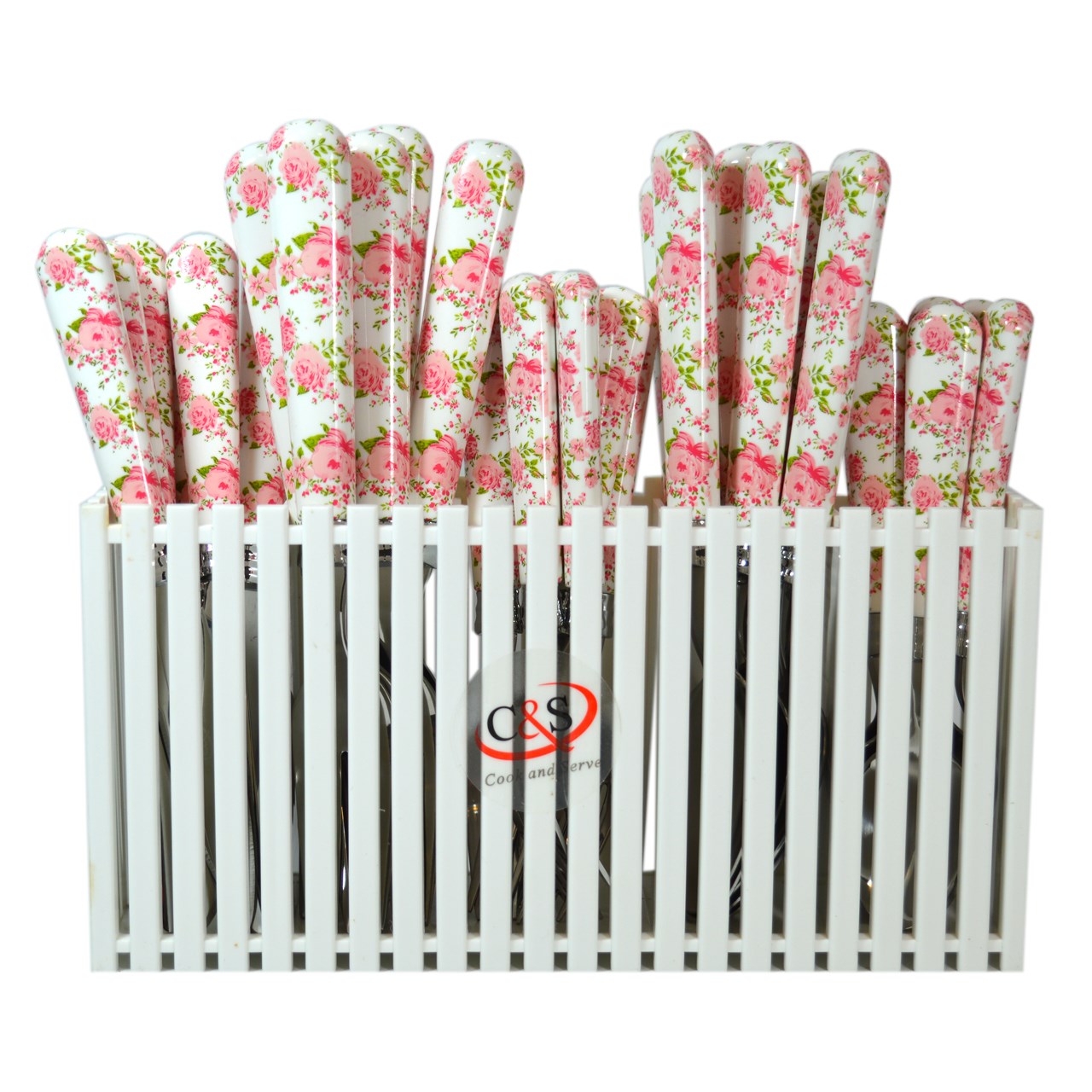 سرویس قاشق و چنگال 31 پارچه سی اند اس مدل floral rose bush