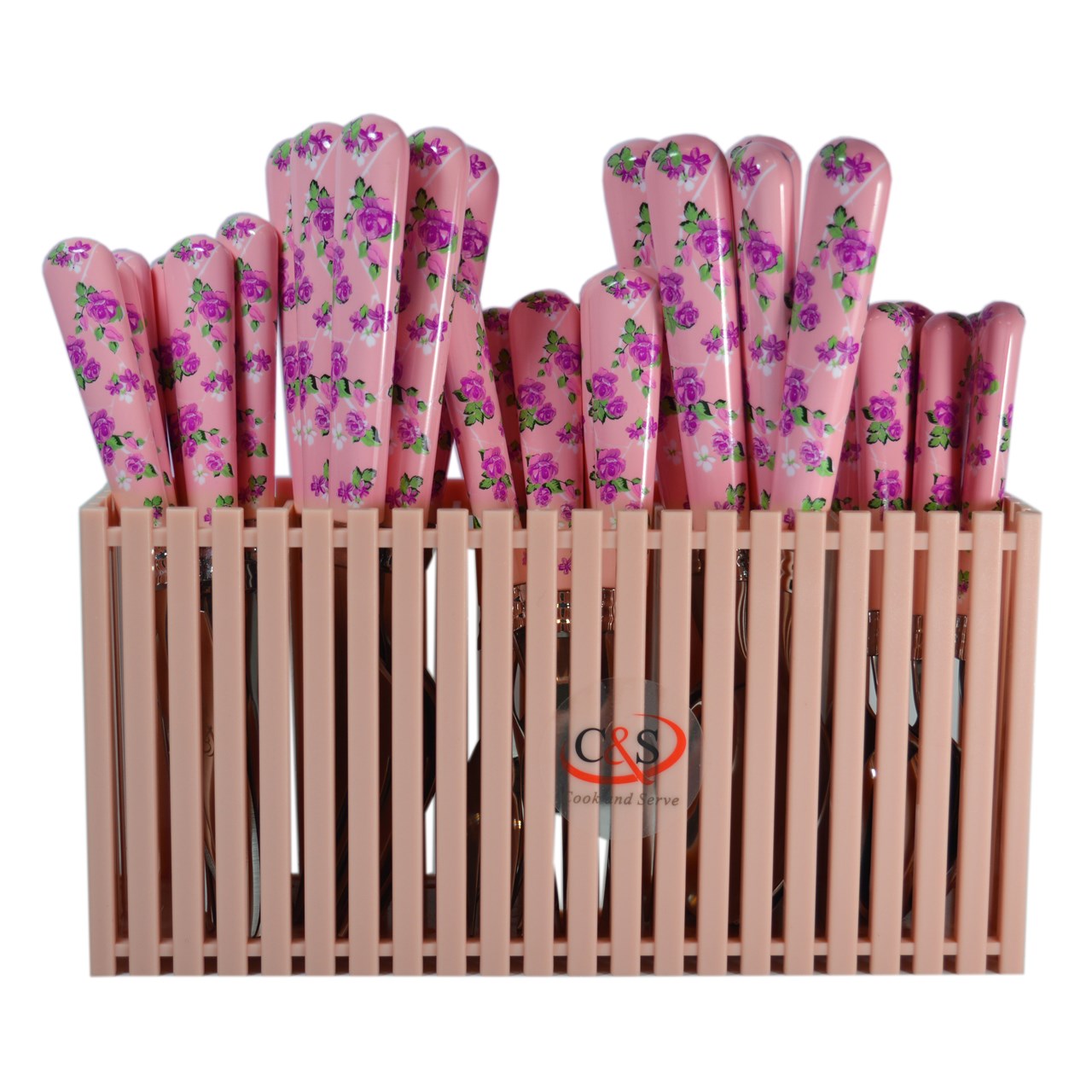 سرویس قاشق و چنگال 31 پارچه سی اند اس مدل floral rose violet