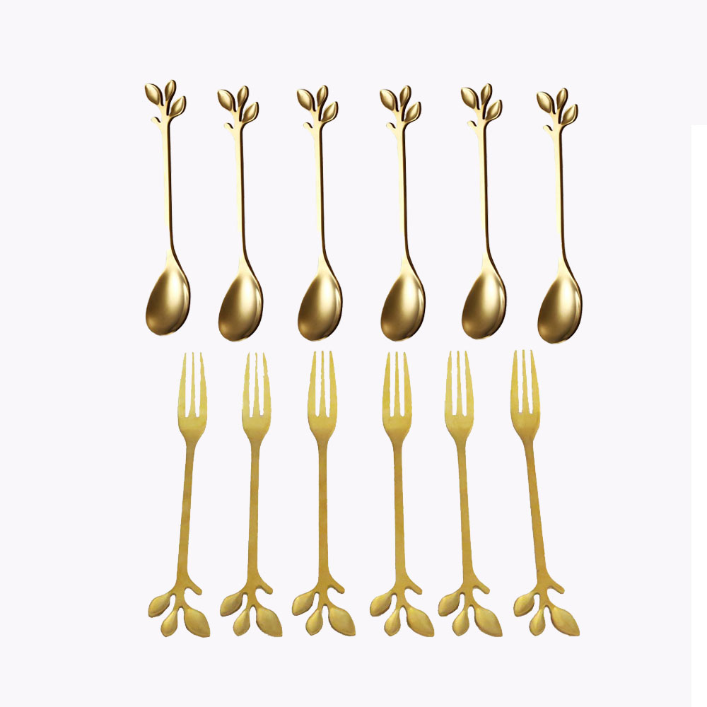 سرویس قاشق چنگال 12 پارچه مدل برگ 24k