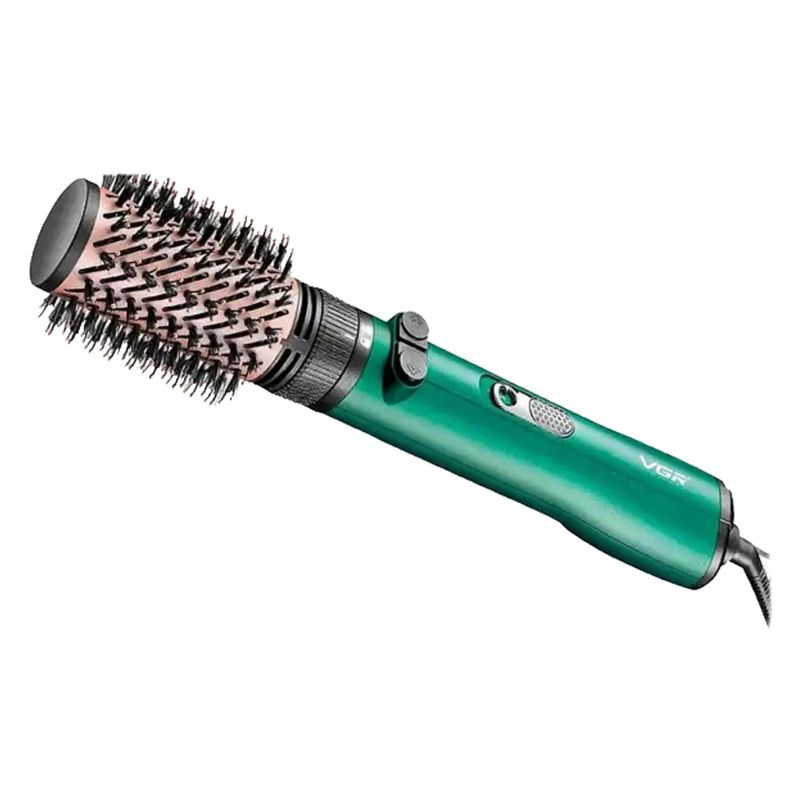 سشوار برس‌دار چرخشی 1200 وات وی جی ار مدل v 498 موتور dc وزن 500 گرم دارای سری برس‌دار گرد باریک سری برس‌دار گرد پهن با ویژگی صاف‌کنندگی حجم‌دهندگی با قابلیت باد سرد فناوری تولید یون