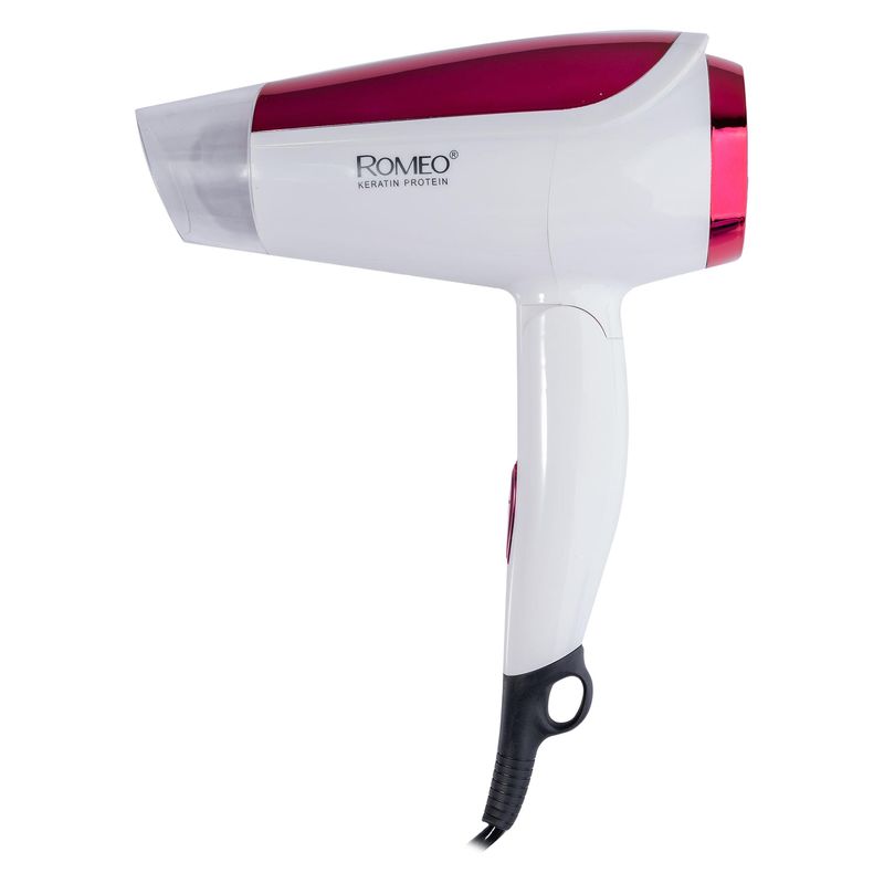 سشوار مسافرتی 1800 وات رومئو مدل rm 5959 موتور ac وزن 350 گرم المنت فلز دارای سری متمرکز‌کننده پهن با ویژگی صاف‌کنندگی با قابلیت تنظیم دما