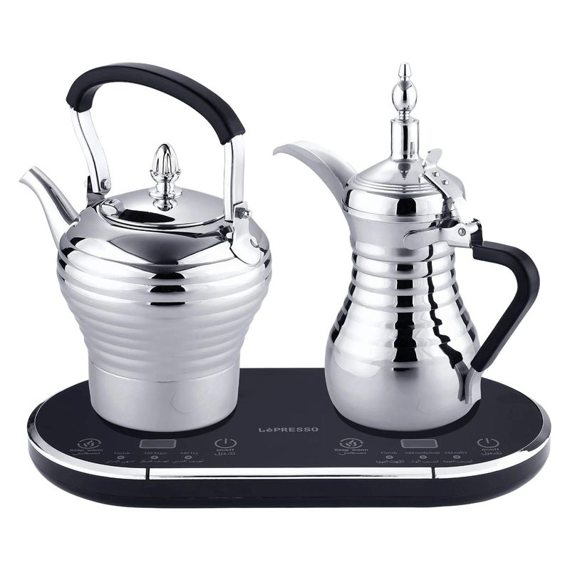 قهوه‌ساز لپرسو مدل arabic coffee and tea dallahl parcm ظرفیت دم‌آوری چهار فنجان با فیلتر کتری و قوری دارای صفحه گرم نگهدارنده قهوه