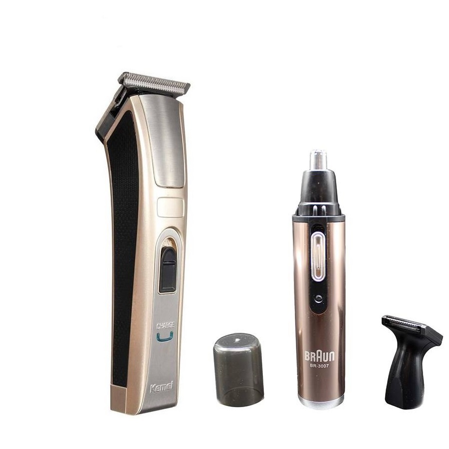 ماشین اصلاح موی صورت کیمی مدل km 5017 به همراه موزن گوش و بینی و ابرو براون مدل br 3007