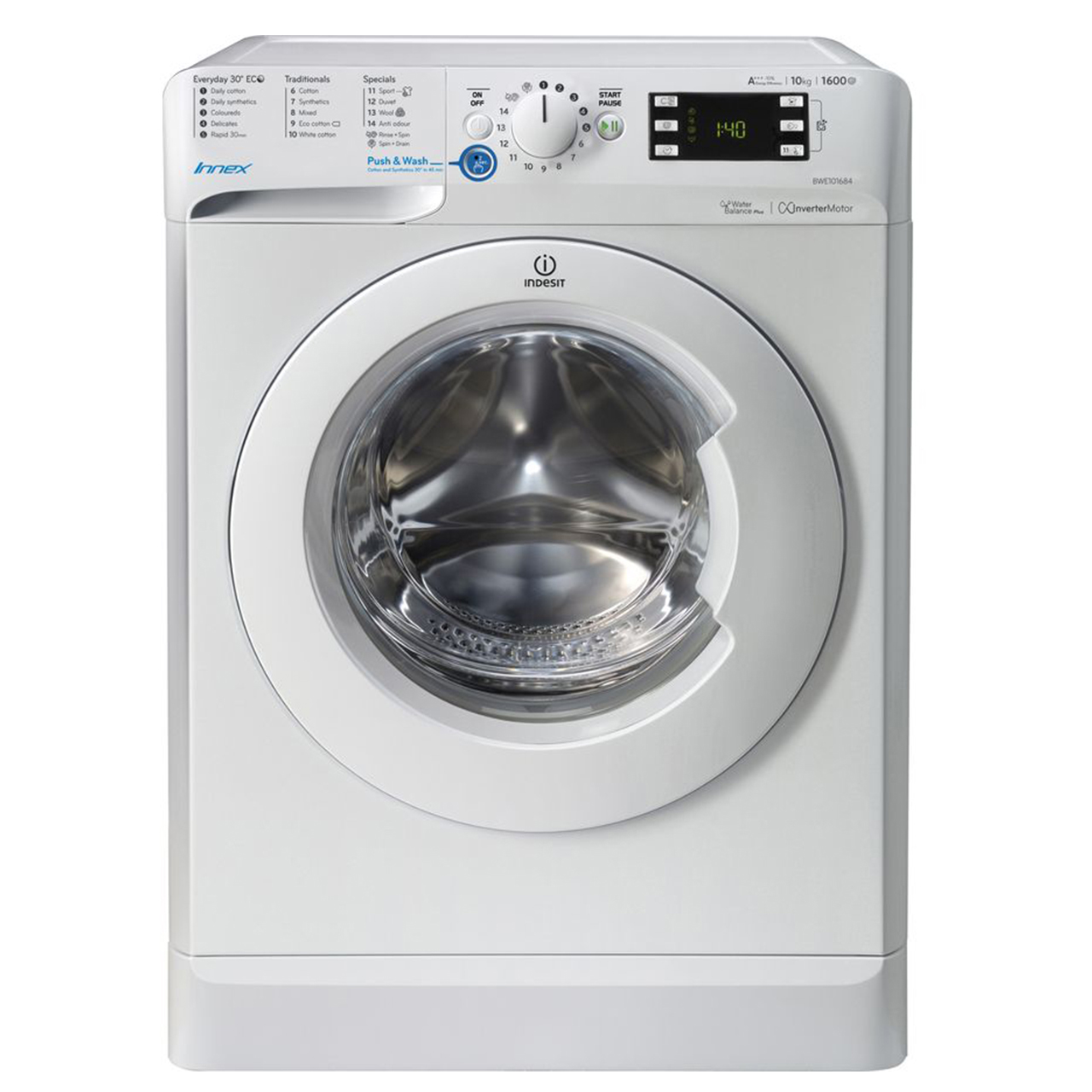 ماشین لباسشویی ایندزیت مدل bwe 101684 w uk ظرفیت 10 کیلوگرم
