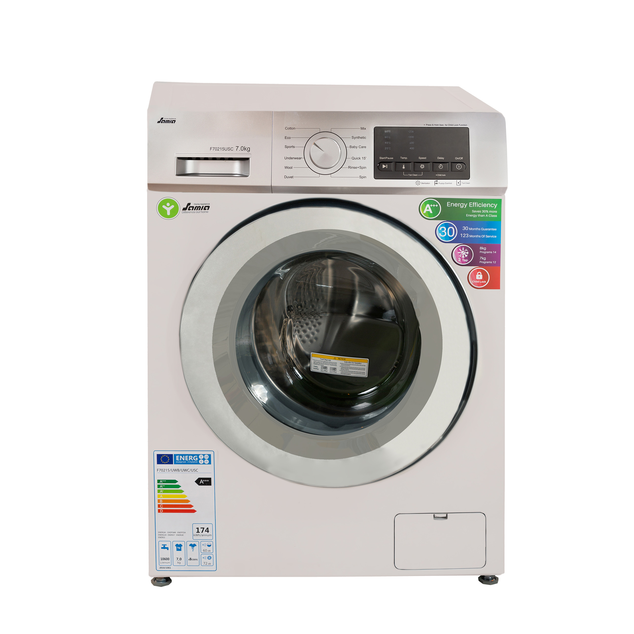 ماشین لباسشویی سامیا مدل f70215usc ظرفیت 7 کیلوگرم