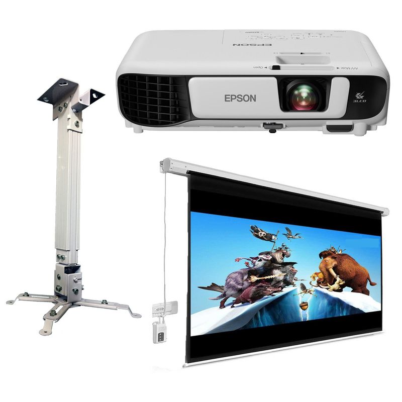 پروژکتور اپسون مدل eb s41 به همراه پرده نمایش برقی پروژکتور اسکوپ و پایه پروژکتور اسکوپ