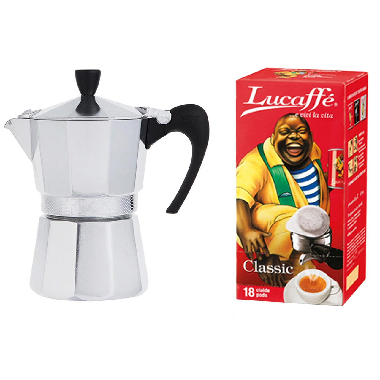 پک قهوه جوش جی ای تی مدل aroma 3cup به همراه پاد قهوه لوکافه کلاسیک بسته 18 عددی